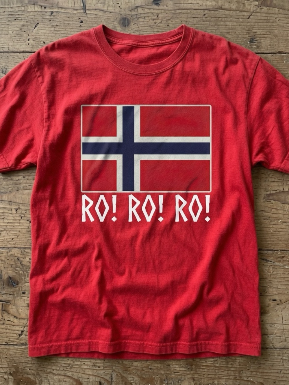 Gildan Red Norway Flag Short Sleeve Tee with Navy & White Print